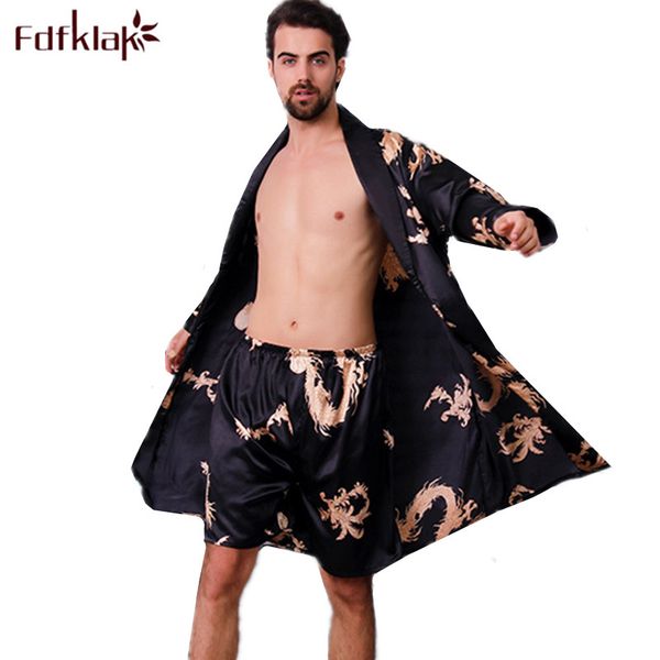 

casual kimono hombre plus size silk satin bathrobe men spring summer robe set male sleepwear 2 pieces home clothes -5xl, Black;brown