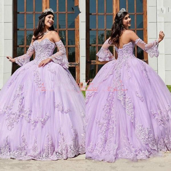 Charming Applique Lilás Quinceanera Dresses Bola Lace Plus Size Querida 16 Girl Prom Party Dress Juniors formal Vestidos Custom Made