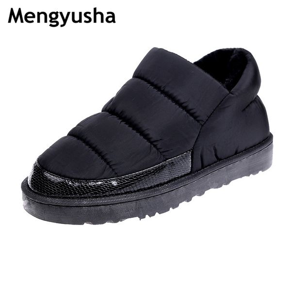 

snow boots women shoes winter flat ankle boots female slip on furry fur skid plus size warm plush couple style cotton, Black