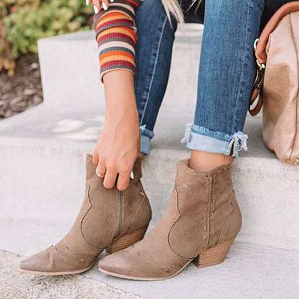 

puimentiua winter ankle boots women female heel slip on women high heels shoes pointed toe casual ladies fashion shoes women, Black