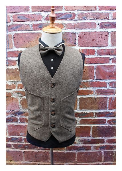 2019 Moda Colete De Lã Espinha De Peixe Tweed Coletes Terno Fino Dos Homens Coletes Custom Made Homens Jaqueta de Casamento Dos Homens Vestido de Noivo Coletes Bestman Barato