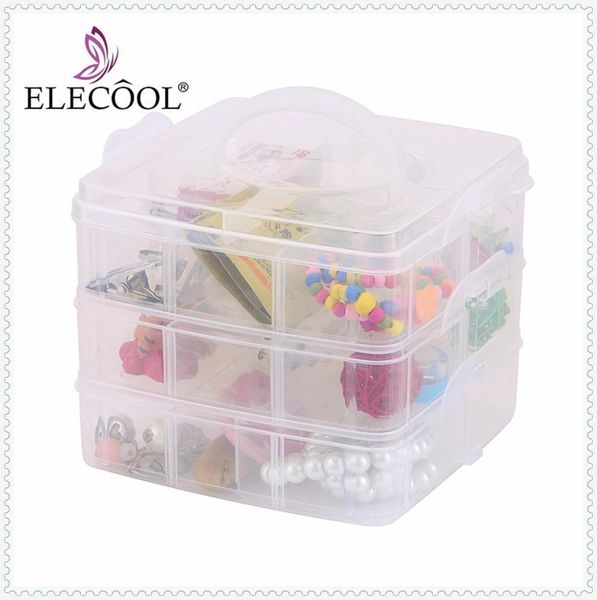 

elecool 3 layers transparent plastic case nail art storage box nails rhinestones jewelry bead organizer container makeup package