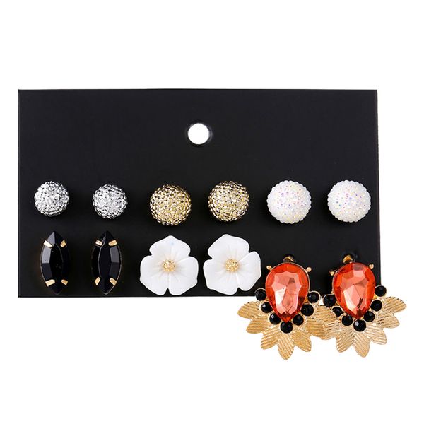 

6 Pairs Rhinestone Crystal Pearl Earrings For Women, Golden