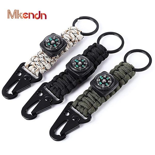 

mkendn men women umbrella rope compass climb keychain tactical survival tool carabiner hook cord backpack buckle outdoor style, Silver