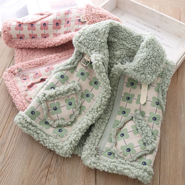

children warm vest coat fur jacket for girl girls winter floral autumn outwear kids cashmere waistcoat flower 3 4 years clothes, Blue