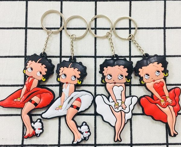 

10pcs cartoon betty boop pvc double sided women lovely charms pendants key chain keychains party toy kids gifts, Silver