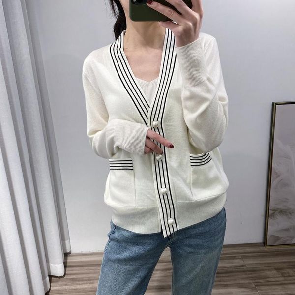 

2020 весна осень женщины v-образным вырезом трикотажное кардиган куртка v-образным вырезом однобортный с длинным рукавом верхняя одежда lady, White
