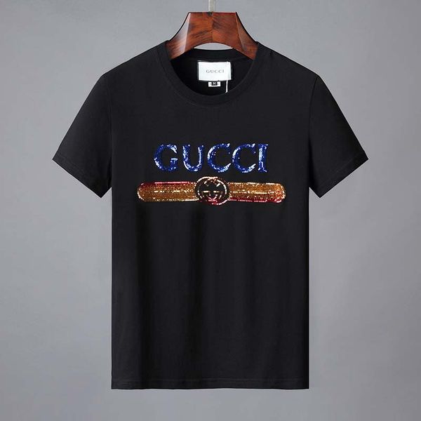 

2019 men's korean version of the tide male summer color letters sequin pattern round neck short-sleeved casual fashion men and women sh, White;black