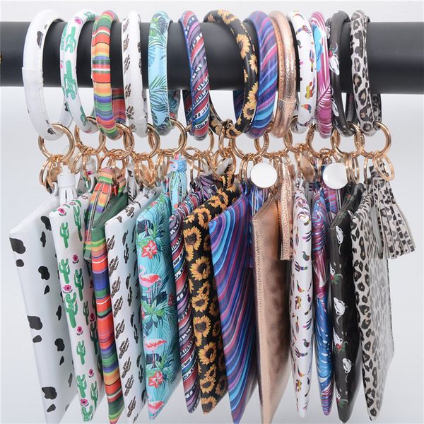 

fashion pu bracelet keyring wallet tassels keychain pendant leather clutch bag printing key buckle purse portable jewelry 13 colors, White