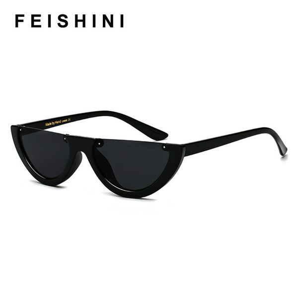 

feishini unique half frame glasses women cat eye sunglasses brand fashion ladies sunglass celebrity, White;black
