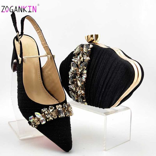 

2020 and special design woman shoes and matching bag set nigerian style pumps shoes bag set for party wedding, Black