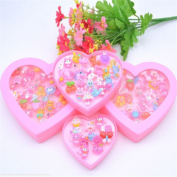 

24/50pcs/box lovely mixed lots cute cartoon resin rings with display box for children/kids christmas gift dia 1.5cm, Golden;silver