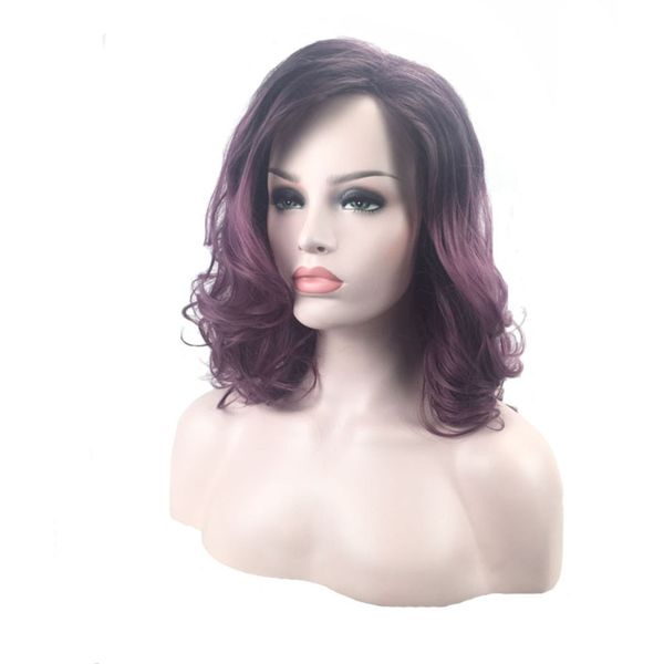 

46cm natural long curly wavy wigs wig for women daily cosplay wig purple,with breathable adjustable wigs net, Black