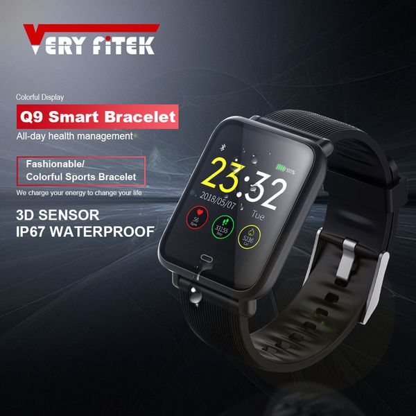 

veryfitek q9 blood pressure heart rate monitor smart watch ip67 waterproof sport fitness trakcer watch men women smartwatch, Slivery;brown