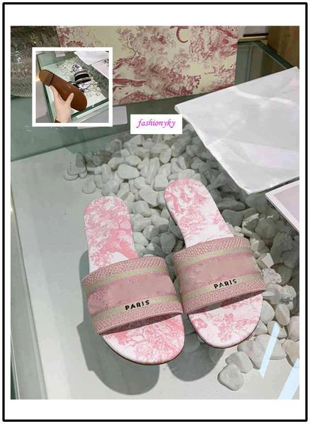 

fashion new women slippers brand sandals flat designer shoes slide dazzle flowers embroidery sandal floral striped beach slipper, Black