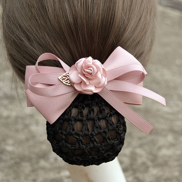 

satin bow barrette hair clip cover bowknot bun snood hairnet hair jewelry rhinestone bun snood women hairnet accessories, Golden;silver