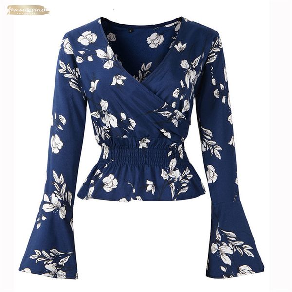 

long womens sleeve floral print bell mujer blouse shirt ropa verano chemise femme blusas mujer de moda camisa #a2, White