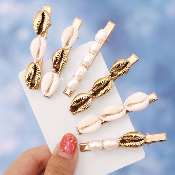 

trendy seashell hair clips gold color women freshwater pearls hair pins barrettes 2019 new accessories gifts