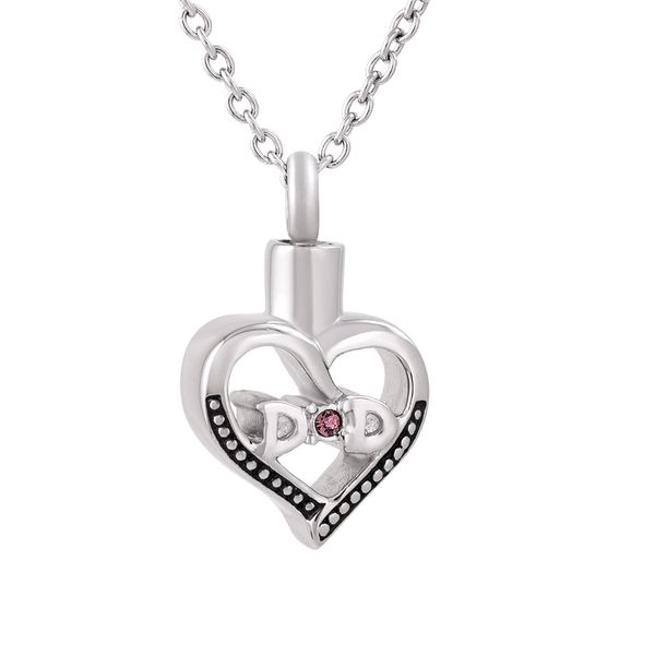

ijd9850 crystal heart shaped stainless steel cremation souvenir pendant ashes urns necklace memorial funeral keepsake gift jewelry, Silver