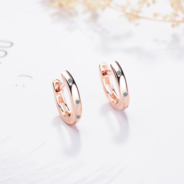

ronerai popular 925 silver earrings for women jewelry shiny zircon simple round earring ear loop female anniversary accessories, Golden