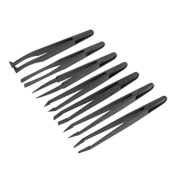 

7pcs black plastic antistatic flat bottomed end tweezers hand tools set
