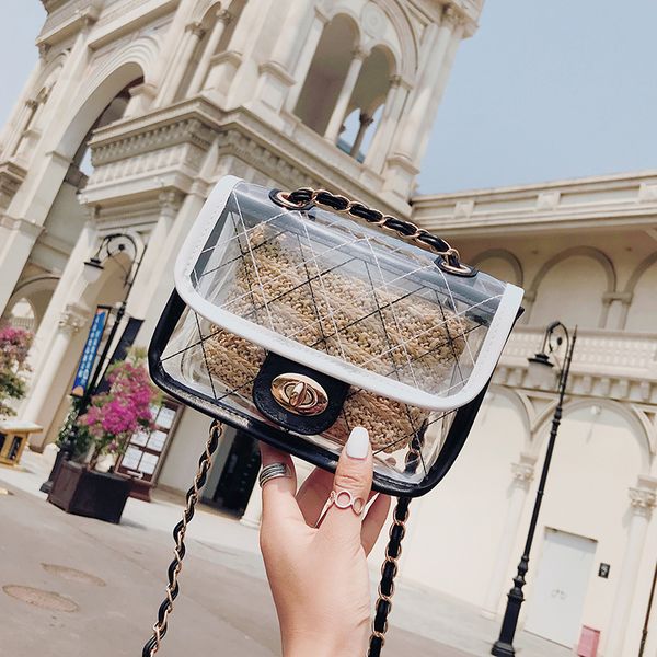 

2019 summer women brand design small square shoulder bag clear transparent pu composite messenger bags new female handbags