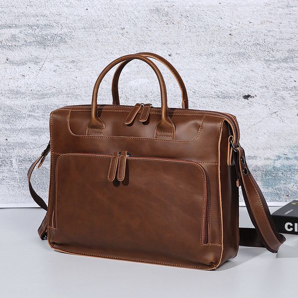 

new 2019 crazy horse pu business briefcase vintage men's bag 14-inch lapbag