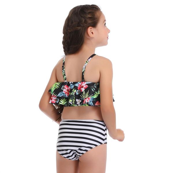 

2020 new girls swimwear two piece swimsuits bikini set high waist bench bathing suit summer swimming cute print lx20011