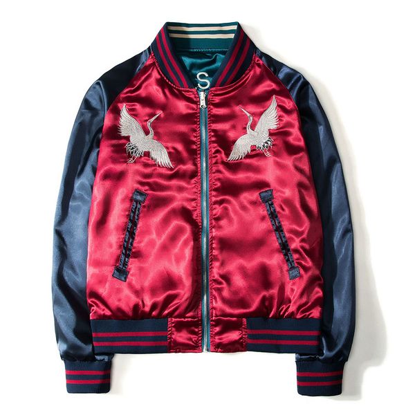 

two sides luxury embroidery bomber jacket smooth men sukajan yokosuka souvenir jacket streetwear hip hop baseball jacket m-3xl, Black;brown