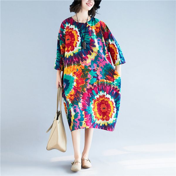 

fashion summer dress female 2018 women dress cotton and linen casual retro floral print oversized loose dresses robe vestidos, Black;gray