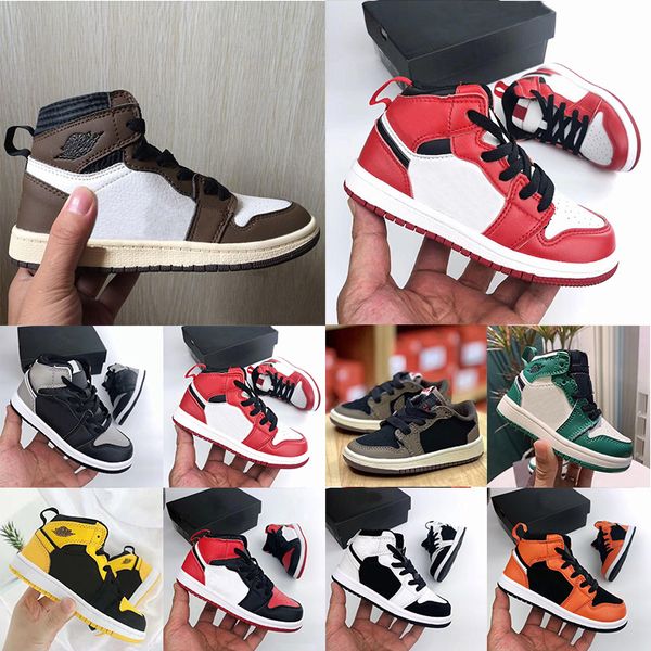 

new 2020 kids basketball shoes running shoes low brown black travis scotted 1 high og cactus jack 1s trainer baby toddler designer sneakers