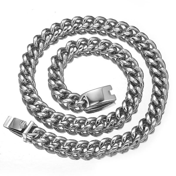 

men hip hop chains necklaces silver color stainless steel never fade 13mm-19mm width miami cuban chain necklace hiphop jewelry