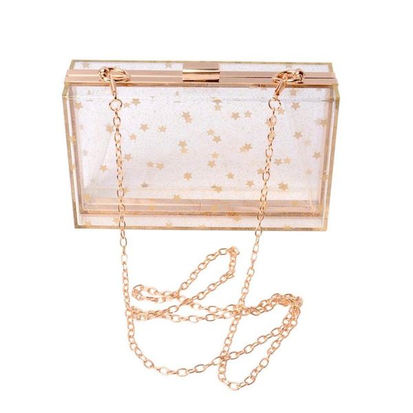 

women acrylic transparent gold star evening bags purses clutch vintage banquet handbag