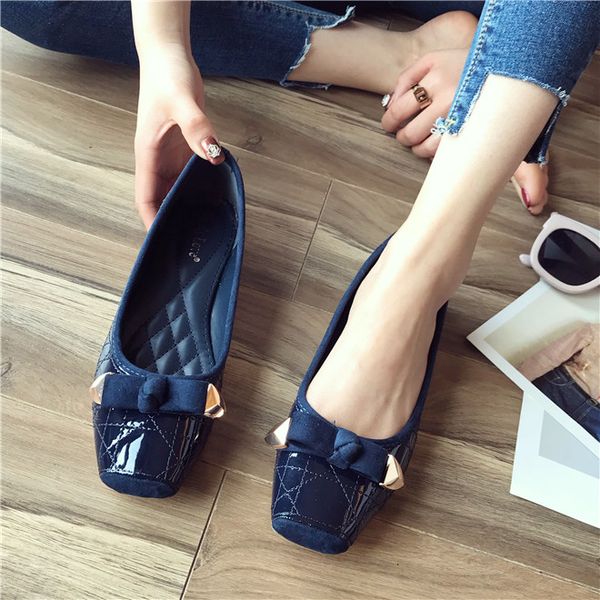 

2020 spring and autumn with new style fashion flat bottom square head bowknot women's shoes@bnm, Black
