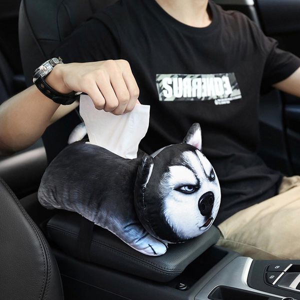 

car tissue box 3d cute cartoon pet modeling sun visor paper napkin holder container auto seat back armrest storage box 5