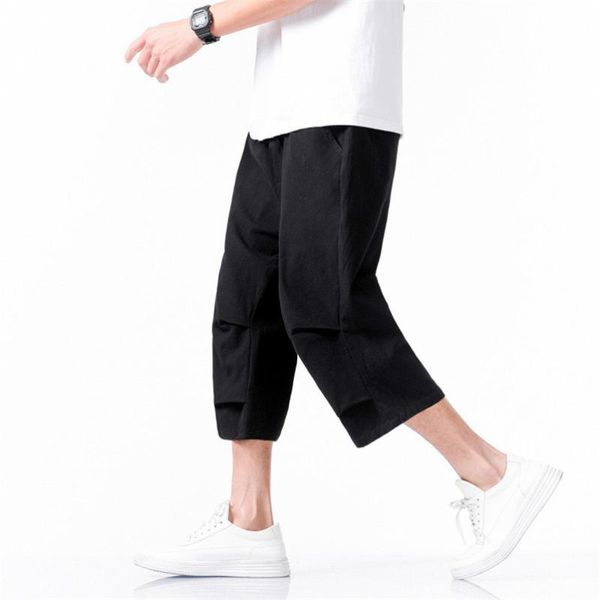 

men's pants 2021 summer mens cotton linen cropped calf-length harem male hip hop streetwear trousers plus size m-7xl 8xl, Black