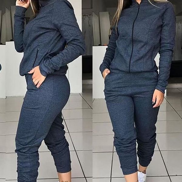 

2019 new women solid tracksuit sport suits long sleeve sweatshirts joggers 2-piece running set workout gym clothing autumn 2019, Black;blue
