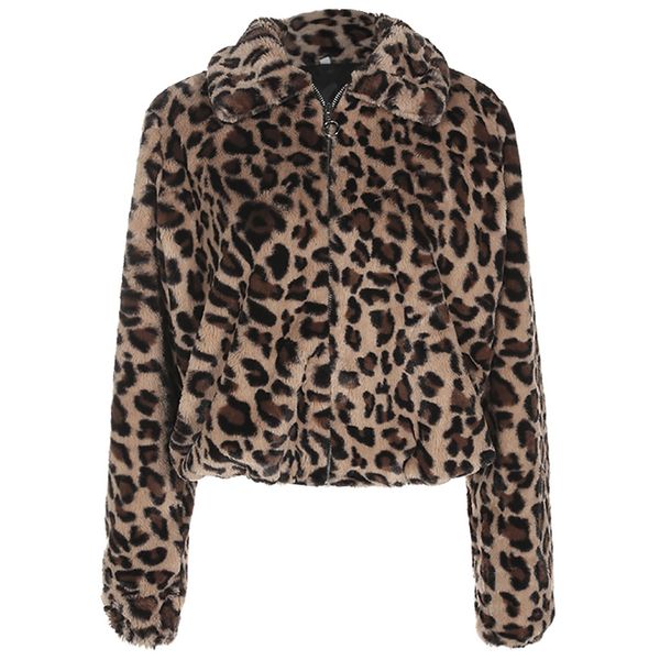 

women's new fashion leopard furry warm sweater zipper jacket long-sleeved coat women winter nove30, Black