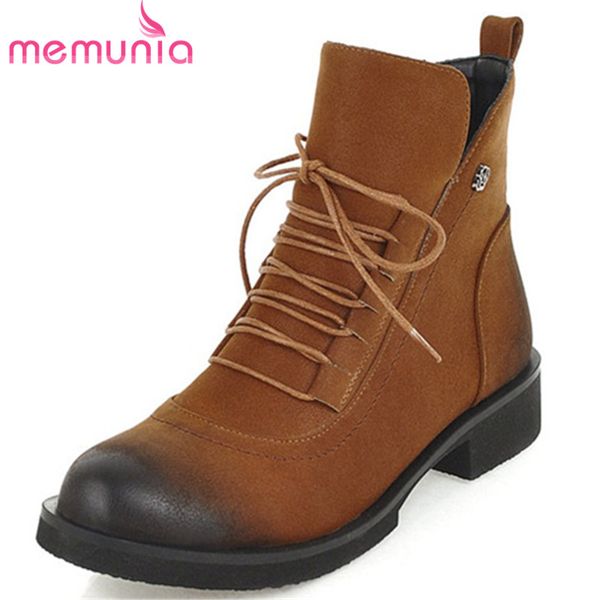 

memunia 2020 big size 46 ankle boots women vintage lace up zip autumn winter european western boots simple casual shoes woman, Black