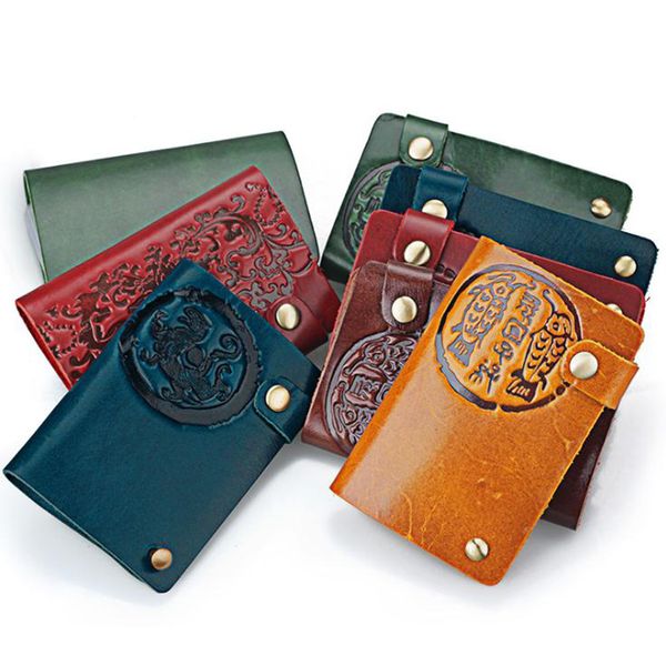 

genuine leather short card wallet women men creative fishes tiger floral pattern multi credit bank cards holder purses mini organizer bag, Brown;gray