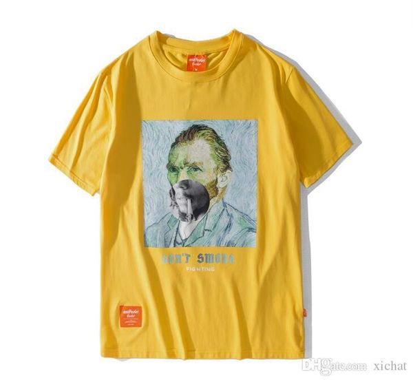 

brand mens funny smoking van gogh printed cotton t shirts designer short sleeve oversize hip hop casual boyfriend tshirt tee nr05, White;black