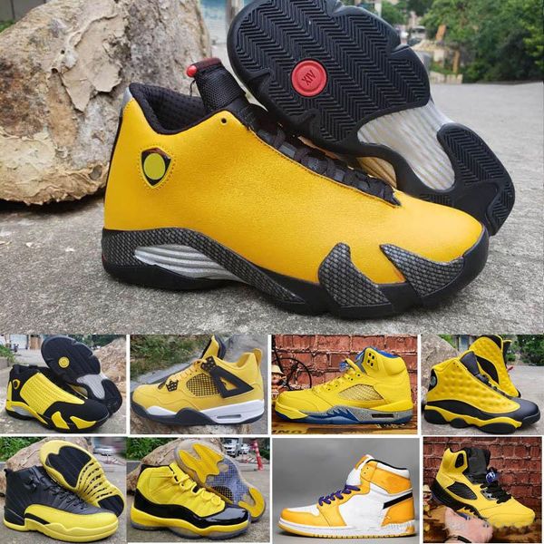 

jumpman bumblebee 1 4 5 9 11 12 13 14 i iv v ix xii xiii xiv yellow men's basketball shoes basketball sport sneaker boots size 7-12