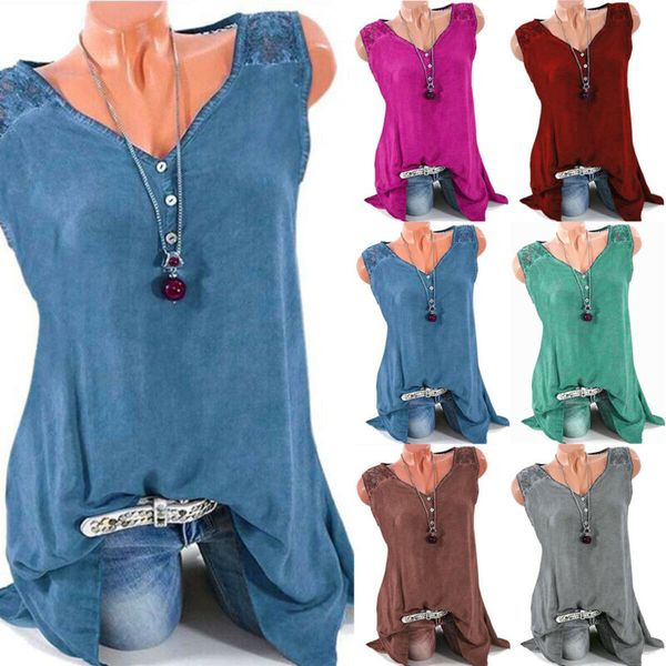 

Women Casual V Neck Tank Top Sleeveless Loose Tunic Tee T Shirt Blouse Plus Size
