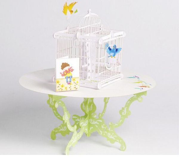 

мода сад birdcage laser cut 3d pop up бумаги лазерная резка crafts дисплей на заказ ручной работы поздравительные открытки с днем рождения п