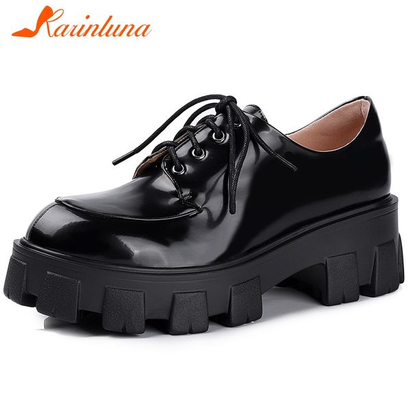 

karin new arribals size 34-40 platform comfortable shoes woman flats female genuine cow leather lace up flats women shoes, Black
