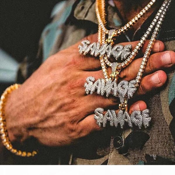 

hip hop savage pendant necklace iced out full zircon gold silver color plated men halloween party jewelry gift