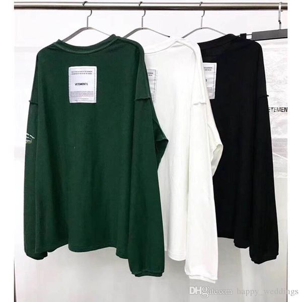 

vetements t shirts men women long sleeve loose casual both sides tees embroidery black white green patch vetements t-shirt, White;black