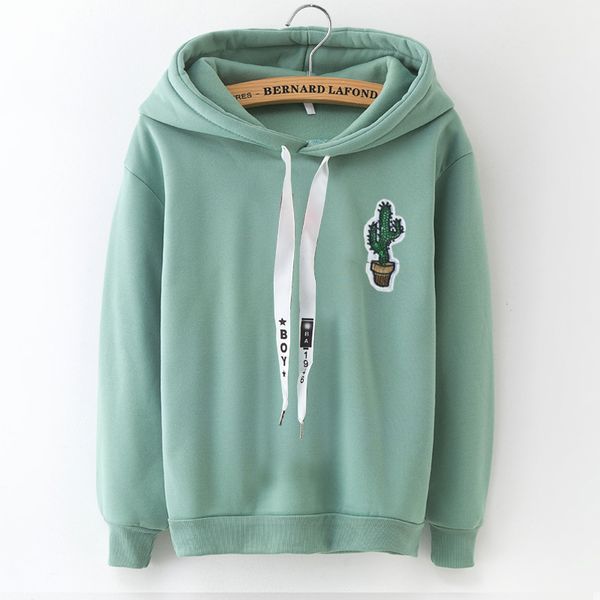

2019 sportswear winter fleece warm fashion cactus printing harajuku pullover loose sweatshirt women's hoodie casual coat, Black