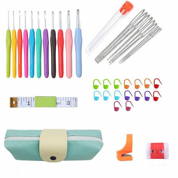 

41pcs/1 set soft rainbow crochet hook crochet hook set yarn ergonomic grip bag kit aluminum knitting needle sewing tool, Black