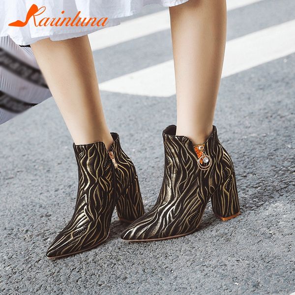 

karin new 33-48 brand elegant colored booties ladies high heels ankle boots women pointed toe winter decorating shoes woman, Black